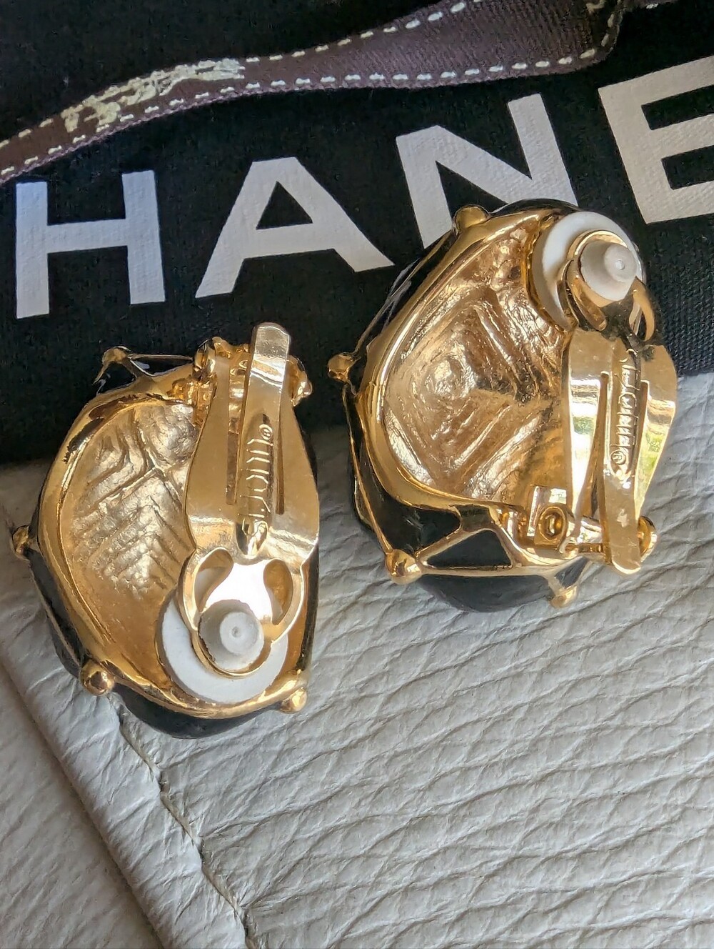 St. John Black and Gold Faceted Clip-On Earrings - Picture 8 of 10